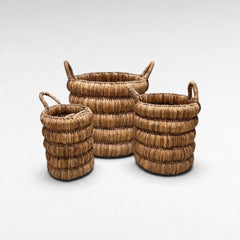 Chora Barefoot Luxury Living set of three natural woven seagrass baskets with sturdy handles for home storage