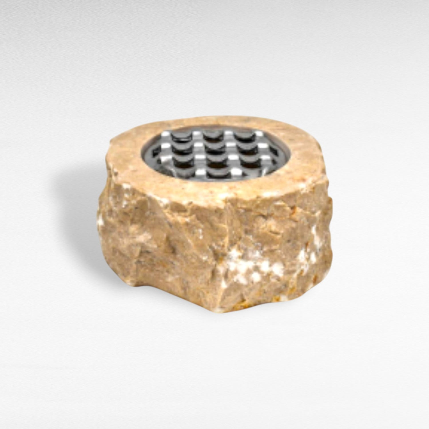 Chora Barefoot Luxury Living beige stone ashtray with a metal insert, W12 D12 H7cm