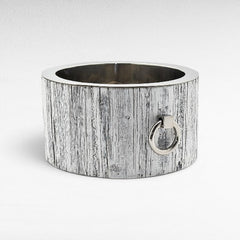 Chora Barefoot Luxury Living large white wood-look ice bucket with silver nickel ring handle and trim