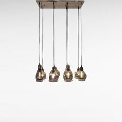 Chora Barefoot Luxury Living reflective black metal and glass pendant light with 6 bulbs.