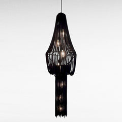 Chora Barefoot Luxury Living black rope chandelier pendant light with tiered fringe detail, 50cm diameter, 172cm height.