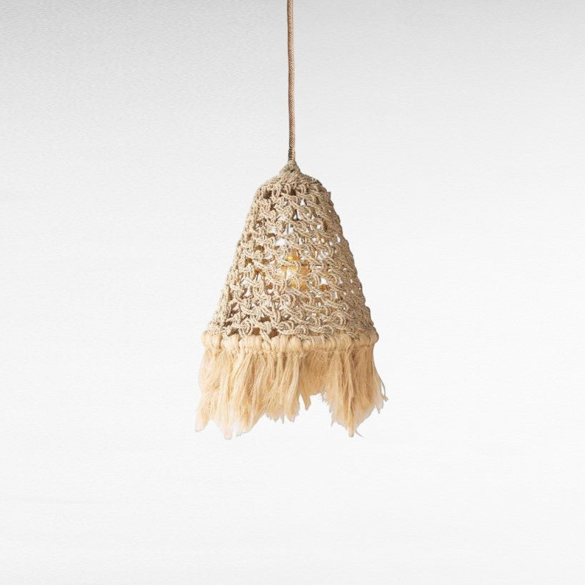 Chora Barefoot Luxury Living natural rattan and rice pendant light with fringe detail