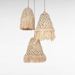 Chora Barefoot Luxury Living natural rattan and rice pendant light with fringe detail