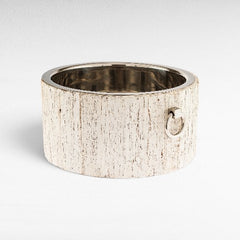 Chora Barefoot Luxury Living extra large white distressed wood ice bucket with silver nickel rim and ring handle