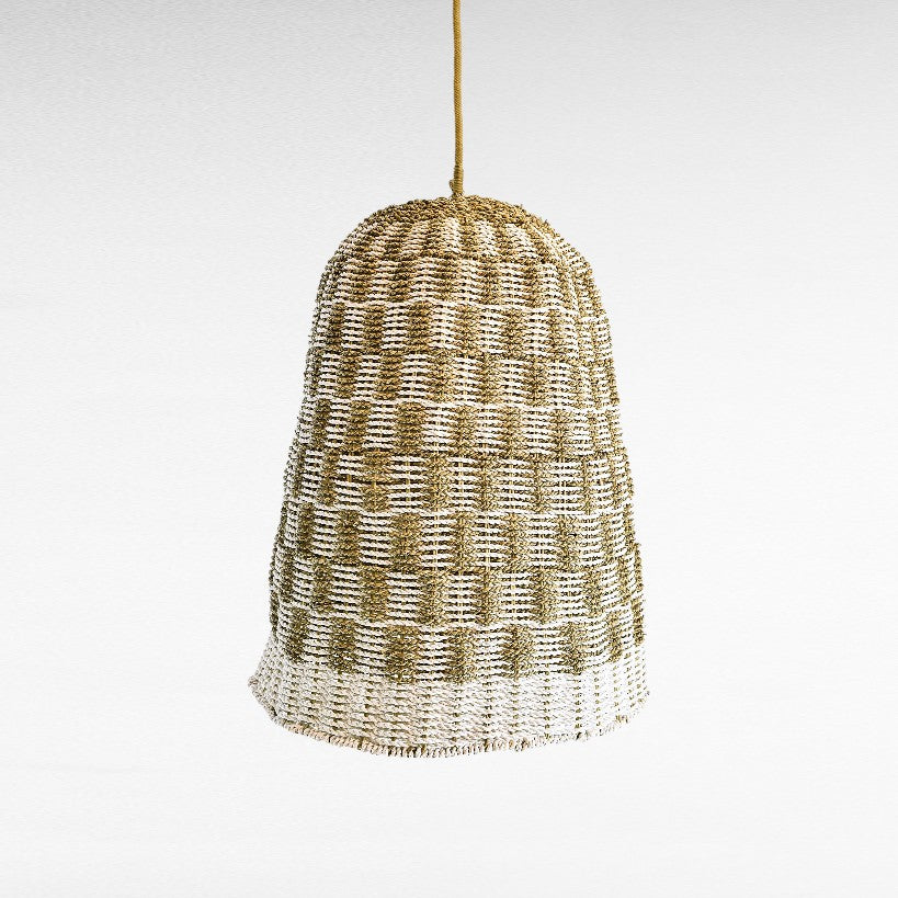 Chora Barefoot Luxury Living dome-shaped pendant light, woven synthetic rattan in natural and white, coastal style
