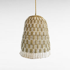 Chora Barefoot Luxury Living dome-shaped pendant light, woven synthetic rattan in natural and white, coastal style