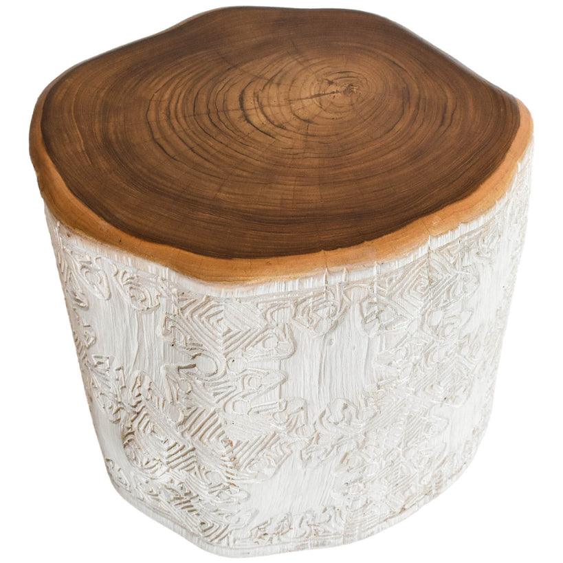 BLEACHED TEAK WOOD CARVED SIDE TABLE W40 |D40 |H40 CM