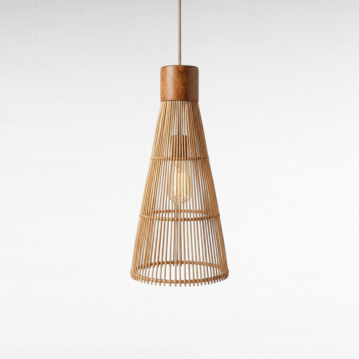 NATURAL RATTAN AND TEAK WOOD CONE SHAPE Φ30 |H75 cm