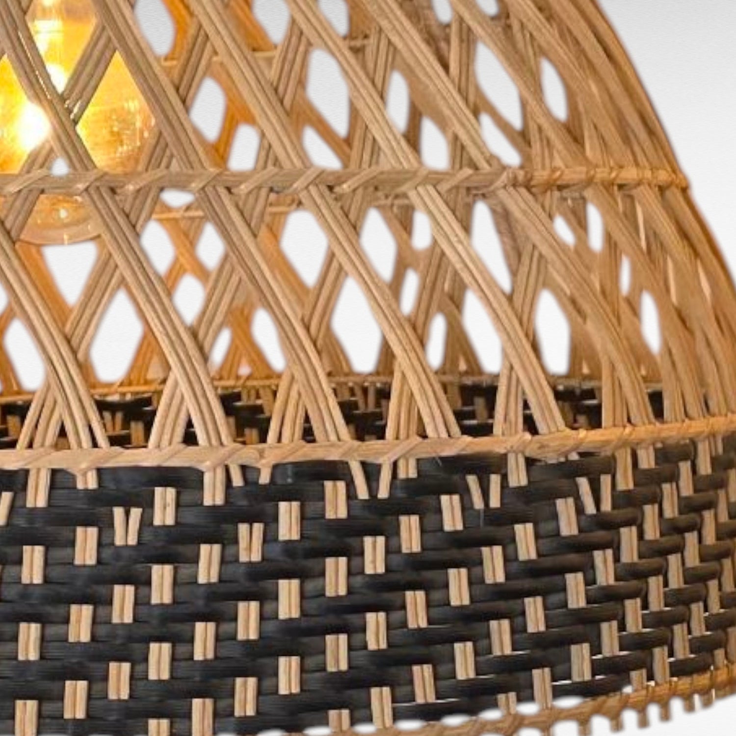NATURAL RATTAN DOME SHAPE WITH BLACK WICKER DETAIL Φ60 |H50 cm