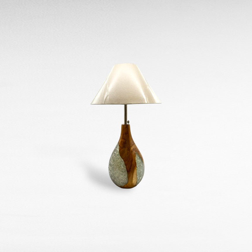 TABLE LAMP TEAK WOOD & RESIN WHITE