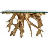 BLEACHED TEAK CONSOLE WITH GLASS 110x45x80cm - Chora Mykonos