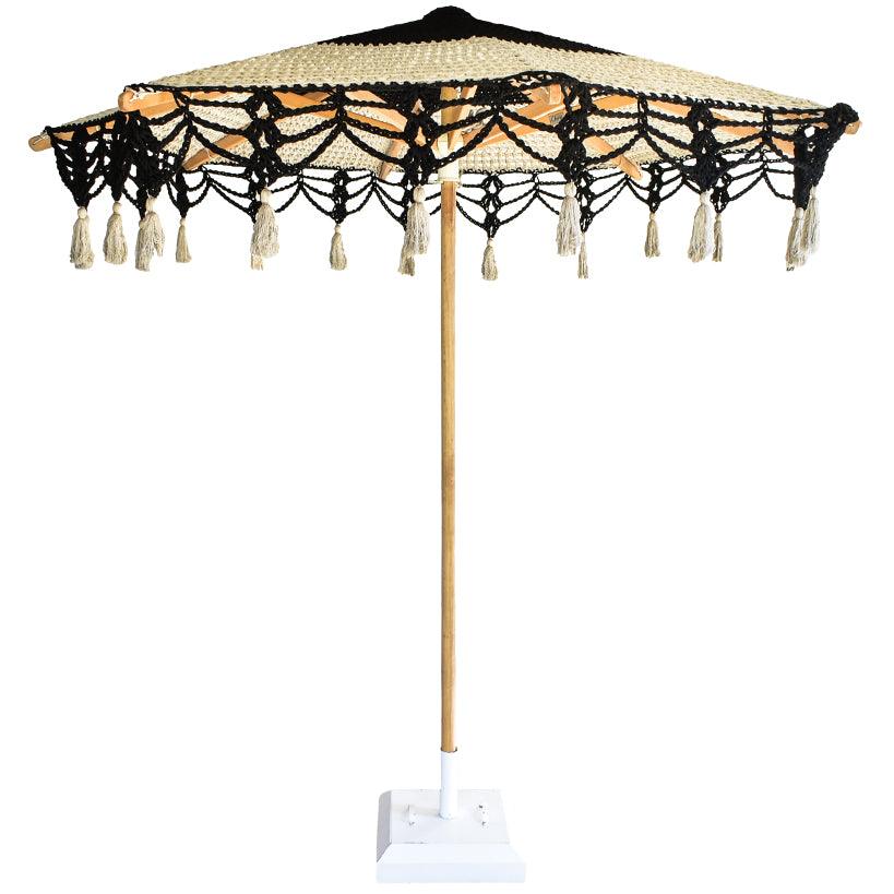 BYZANTINE UMBRELLA BLACK ROPE & NATURAL WOOD WITH OFF WHITE TASSELS