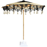 BYZANTINE UMBRELLA BLACK ROPE & NATURAL WOOD WITH OFF WHITE TASSELS - Chora Mykonos