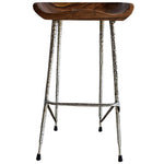 BAR STOOL WITH STAINLESS STEEL LEGS AND BROWN TEAK WOOD 45x35x75cm
