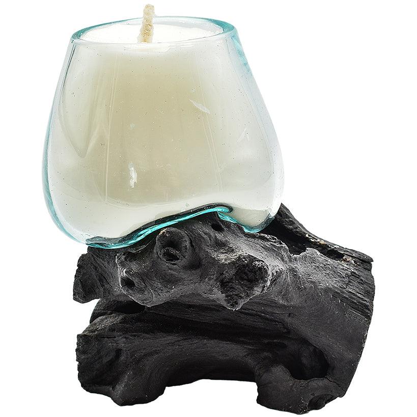 BLOWN GLASS CANDLE / BLACK ROOT 15x12x13cm