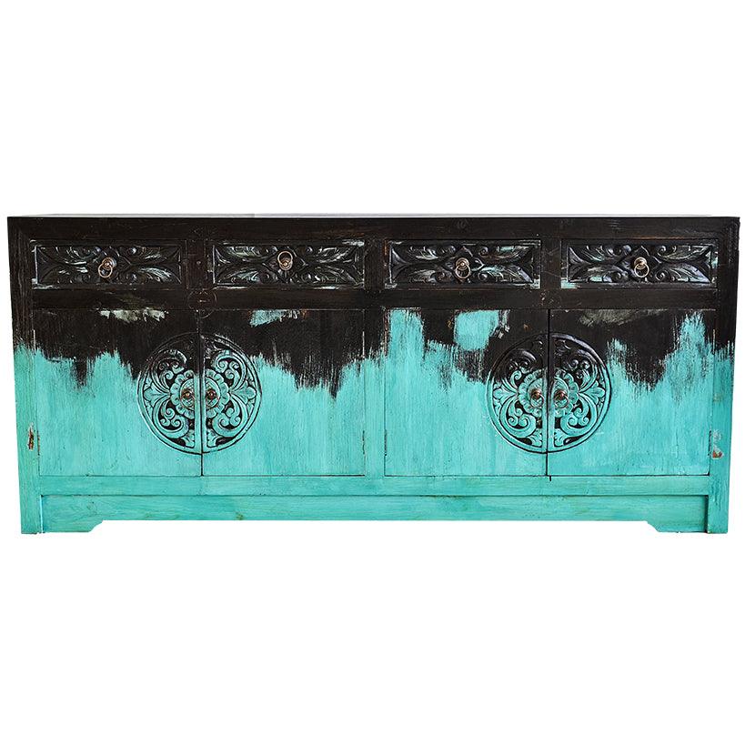 CARVED BUFFET CABINET TURQUISE & BLACK 80x50x180cm