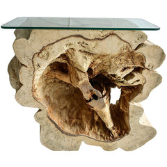 BLEACH TAMARINE CONSOLE TABLE W/ GLASS 80x45x80cm - Chora Mykonos