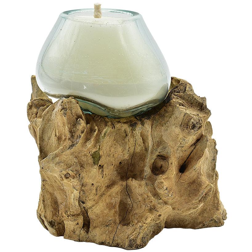 BLOWN GLASS CANDLE / NATURAL ROOT 15x13x17cm - Chora Mykonos