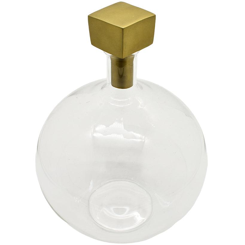 EXQUISITE BRASS FINISH DECANTER WITH CUBE STOPPER - Chora Mykonos