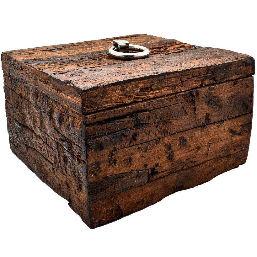 ROUGH WOOD SQ. BOX WITH SILVER 36x36x22,5cm - Chora Mykonos