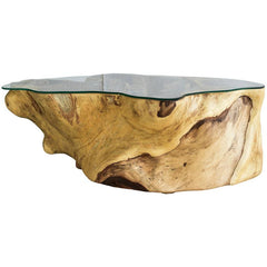 SUAR COFFEE TABLE W/ GLASS NARURAL COLOR 127x90x46cm - Chora Mykonos