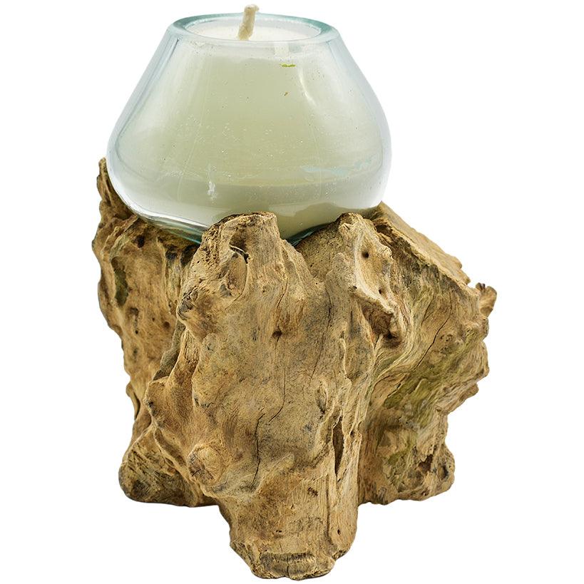 BLOWN GLASS CANDLE / NATURAL ROOT 15x13x17cm - Chora Mykonos
