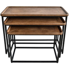 NESTING TABLE LEATHER IN BROWN FINISH SET OF 3 - Chora Mykonos