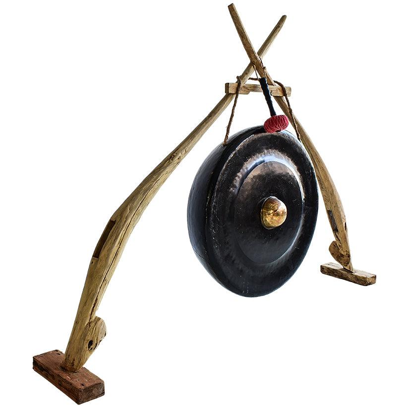 BIG GONG WITH PLOUGH STAND NATURAL AND BLACK - Chora Mykonos