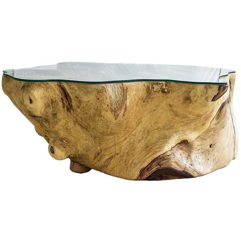 SUAR COFFEE TABLE W/ GLASS NARURAL COLOR 127x90x46cm - Chora Mykonos