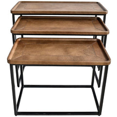 NESTING TABLE LEATHER IN BROWN FINISH SET OF 3 - Chora Mykonos
