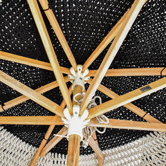 BYZANTINE UMBRELLA BLACK ROPE & NATURAL WOOD WITH OFF WHITE TASSELS - Chora Mykonos