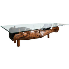 COFFEE TABLE WITH GLASS TEAK WOOD BURNED 195x75x60cm - Chora Mykonos