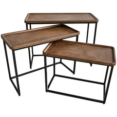 NESTING TABLE LEATHER IN BROWN FINISH SET OF 3 - Chora Mykonos