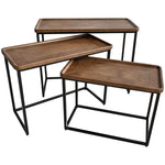 IRON/LEATHER NESTING TABLE SET OF 3 IN BROWN FINISH 82x60x60cm