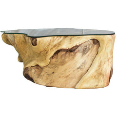 SUAR COFFEE TABLE W/ GLASS NARURAL COLOR 127x90x46cm - Chora Mykonos