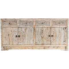 BUFFET WHITE WASHED WITH CARVING DETAILS 165x50x60cm - Chora Mykonos