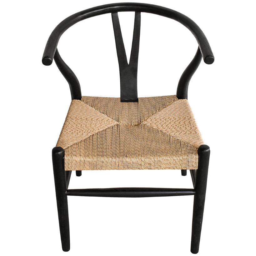 WISHBONE CHAIR TEAK WOOD BLACK SYNTHETIC RATTAN NATURAL 60x55x75